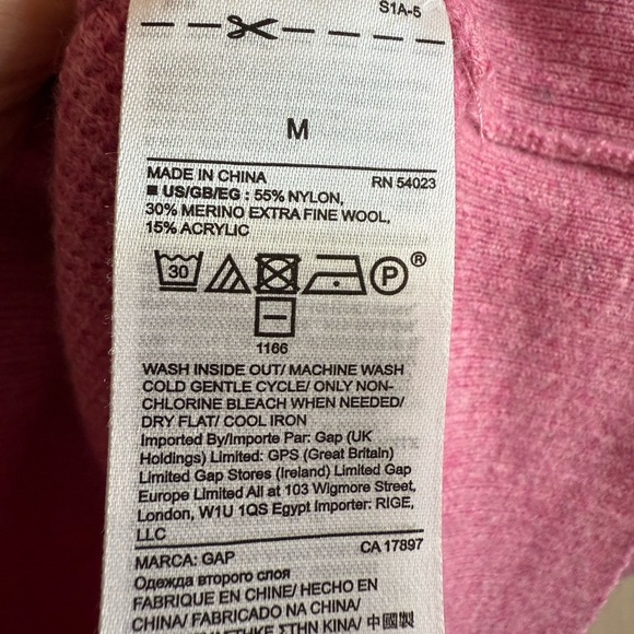 GAP V-Neck True Soft Sweater Pink Heather Merino Wool Blend Size M - Picture 2 of 12